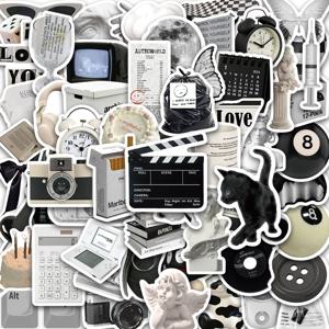 61PCS Ins 스타일 무관심 블랙 화이트 간단한 데칼 귀여운 스티커 미적 전화 노트북 가방 노트북 냉장고 벽 스티커