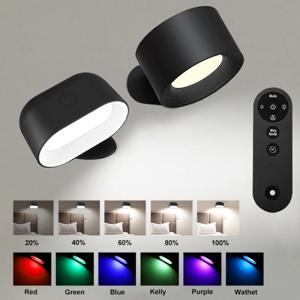 자석 LED 벽 조명 충전식 독서등 360 °   회전 터치 원격 제어 캐비닛 스포트라이트 원형 야간 램프
