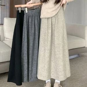 Smvp 2024 가을 겨울 새로운 두꺼운 플러시 a 라인 스커트 Wowen 솔리드 캐주얼 하이 웨이스트 롱 스커트 숙녀 게으른 스타일 미디 스커트