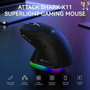 어택 샤크 X11/X11SE 화이트 무선 마우스, 트라이 모드 연결 2.4GHz/유선/블루투스 PAW3311 22KDPI 400IPS RGB PC 게이밍 마우스