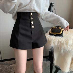 블랙 반바지 여성 봄 여름 신상 와이드 레그 팬츠 하이웨이스트 싱글 브레스티드 아프리콧 캐주얼 핫팬츠