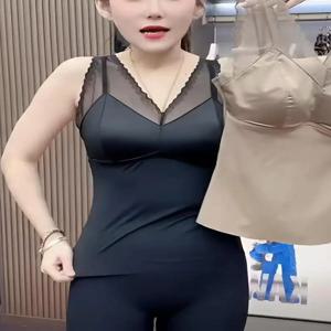 미소니 여름 아이스 실크 일체형 얇은 스트랩 베스트 브라렛 슬림핏 대형 사이즈 엄마 속옷 포켓 손수건