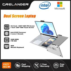 CRELNADER 듀얼 스크린 노트북 7형 터치스크린 메탈 케이스 RGB 백라이트 지문 잠금 해제 창 11 슬림 노트북