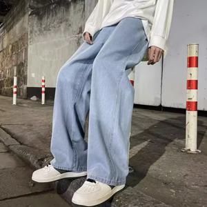 봄 가을 남성 헐렁한 청바지 특대 스트레이트 루즈 캐주얼 데님 바지 솔리드 컬러 streetwear 패션 y2k 와이드 레그 팬츠
