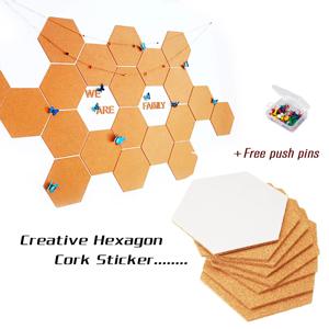 Innovative Equilateral Hexagon Cork Stickers DIY Wall Decorative Postcard Cork Board Bulletin Message Pin Board for Home Office