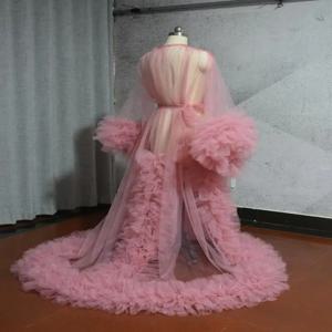 여성 드레싱 가운 관점 깎아 지른 얇은 명주 그물 가운 푹신한 임신 출산 복장 베이비 샤워 잠옷 잠옷 맞춤