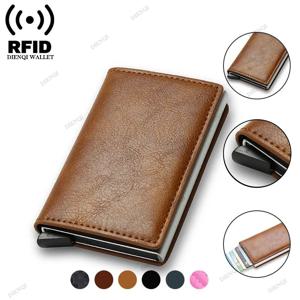 최고 품질의 지갑 남성 돈 가방 미니 지갑 남성 빈티지 브라운 가죽 Rfid 카드 홀더 지갑 작은 스마트 지갑 포켓 Walet