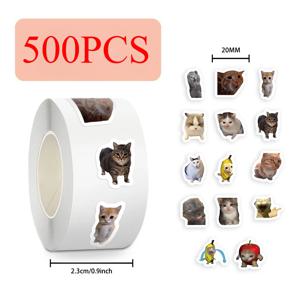 500pcs/롤 재미 있은 고양이 Meme 스티커 씰링 라벨 데칼 귀여운 장식 노트북 전화 기타 어린이 보상 만화 스티커 선물