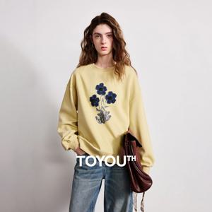 TOYOUTH 여성용 면 스웨트셔츠 2026 봄 신상 니트 스트라이프 턴다운 칼라 루즈 유니크 스타일리시 탑