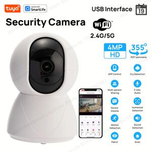 USB 4MP 실내 카메라, 베이비 모니터용 2K 보안 카메라, 가정 보안용 PTZ 와이파이 카메라, 투야와 호환되는 애완동물 카메라