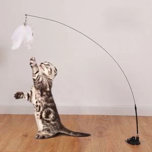 대화 형 고양이 장난감 Handfree 고양이 스틱 재생 새끼 고양이 재생 티저 지팡이 장난감 흡입 컵 새/깃털 고양이 지팡이 애완 동물 용품