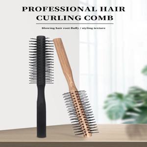 1pc 나무 손잡이 전문 살롱 스타일링 건조 도구 라운드 헤어 드레싱 컬링 마사지 롤러 빗 실제 머리 가발에 대한 특별