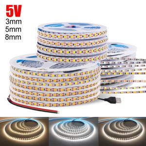 5V 3mm 5mm PCB LED 스트립 조명 1 LED 컷 초박형 2835 120LED/m 8mm 유연한 테이프 DC IP21 방수 아님 따뜻한 자연 흰색