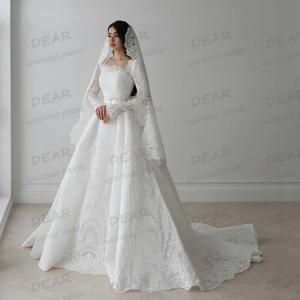 럭셔리 Boho 우아한 웨딩 드레스 a 라인 아플리케 꽃 긴 소매 여성 신부 가운 공주 맞춤형 Vestido De Novia
