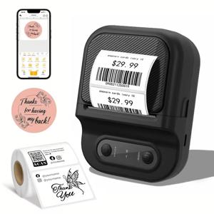 지원 12-57mm 너비 미니 열전사 라벨 프린터 자체 접착 용지 휴대용 무잉크 프린터 블루투스 스티커 태그 라벨 메이커