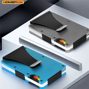 남성용 HOMEFISH 지갑 미니멀리스트 슬림 RFID 신용카드 홀더 및 머니 클립 스크래치 방지 알루미늄 카드 홀더 케이스