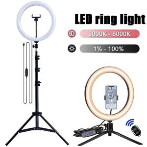 16/26/33cm LED 셀카 라이트 사진 조명 삼각대 블루투스 원격 제어 비디오 라이브 필 라이트 용 디밍이 가능한 링 라이트