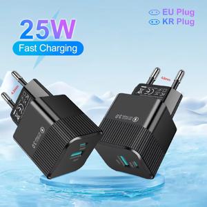 2포트 PD 25W USB C 고속 충전기 KR EU 미니 여행용 플러그 아이폰 15 Pro Max 원플러스용 고속 충전 어댑터