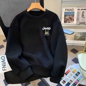 Jeep 2026 남성용 신상품 헤비웨이트 라운드넥 스웨트셔츠, 봄/가을 트렌디 캐주얼 긴팔 루즈핏 청소년 상의