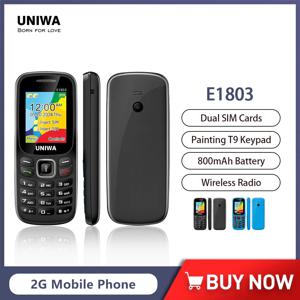 UNIWA E1803 2G 저가 슬림 GSM 미니 휴대폰 듀얼 SIM T9 키패드 800mAh 배터리 무선 라디오 손전등 노인용 휴대폰