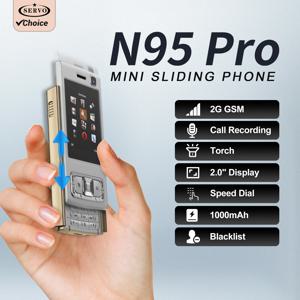 서보 N95 프로 슬라이드 스크린 미니 휴대폰 스피드 다이얼 통화 녹음 매직 보이스 블랙리스트 2G 푸시 스크린 토치 셀폰 MP4