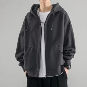 남성 의류 블랙 솔리드 스웨트셔츠 남성용 풀 집업 후드티 겨울 젊은층 할인 판매 고품질 한국 스타일 S