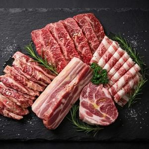 [돼지껍데기/콩가루추가] 캠핑 바비큐 1.4kg 한돈 삼겹살 목살 소갈비살 부채살 우삼겹