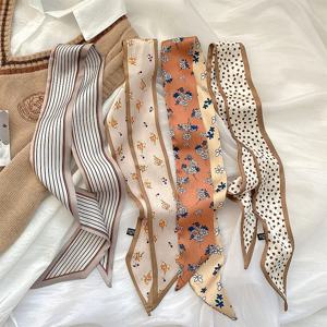 4pcs 실크 느낌 스키니 실크 스카프 헤어 밴드 여성 봄 헤어 핸드 가방 손목 두건 풀라 드 리본 스카프 헤어 액세서리