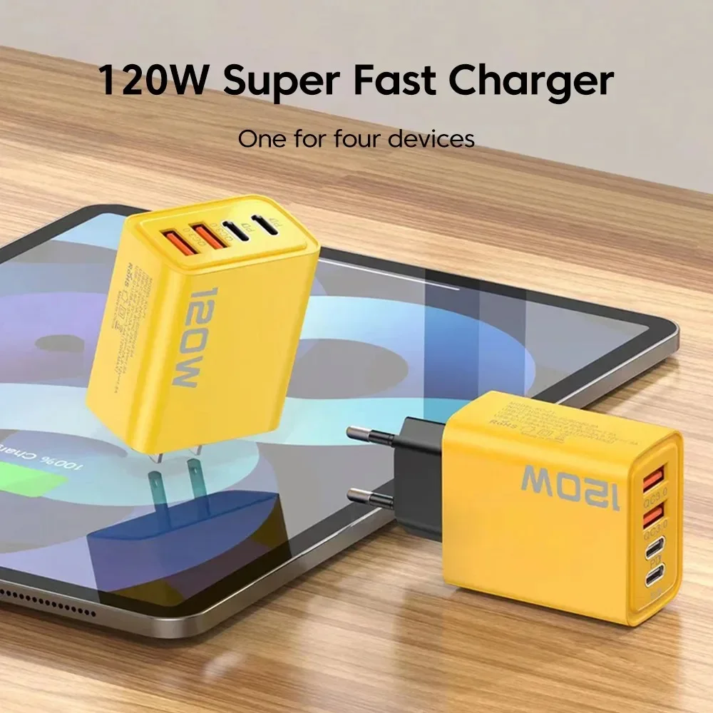 총 120W 휴대폰 충전기 고속 충전 퀵차저 PD USB 타입 C 벽면 어댑터 (아이폰 16, 15, 샤오미 14, 화웨이, 레드미, 원플러스 호환)