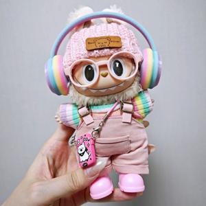 Labubu 아기 옷 15cm - 17cm용, Labubu 원단으로 제작, 핑크색 작업복, 아기 옷과 짝을 이루는 제품