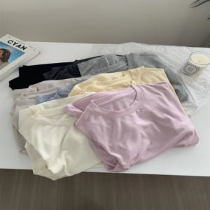 실크 반팔 여성 여름 라운드넥 울 아우터 티셔츠 슬림핏 베이스 셔츠