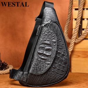 WESTAL Croco 디자이너 남성용 슬링백, 정품 가죽 숄더백, 패션 야외 여행 크로스바디 체스트백, 팩 698