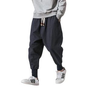 코튼 린넨 하렘 바지 남성 솔리드 탄성 허리 streetwear 조깅 2024 새로운 헐렁한 드롭 가랑이 바지 캐주얼 바지 남성