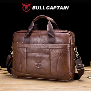 BULLCAPTAIN 남자 서류 가방 유명 브랜드 가죽 어깨 메신저 가방 사무실 핸드백 14 인치 노트북 가방 고품질