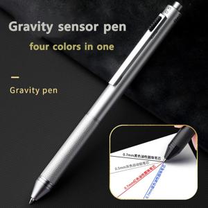 4 In 1 다기능 고급 펜, 0.7mm 3 색 볼펜 0.5mm 기계식 연필, 중력 센서 금속 개폐식 펜 Długopis