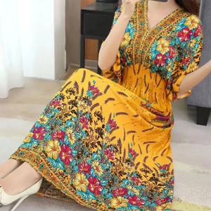 플러스 사이즈 보헤미안 여름 달콤한 프린트 v 넥 Batwing Sleeved Beach Dress 여성 드레스 에스닉 홀리데이 대형 스윙 미디 드레스