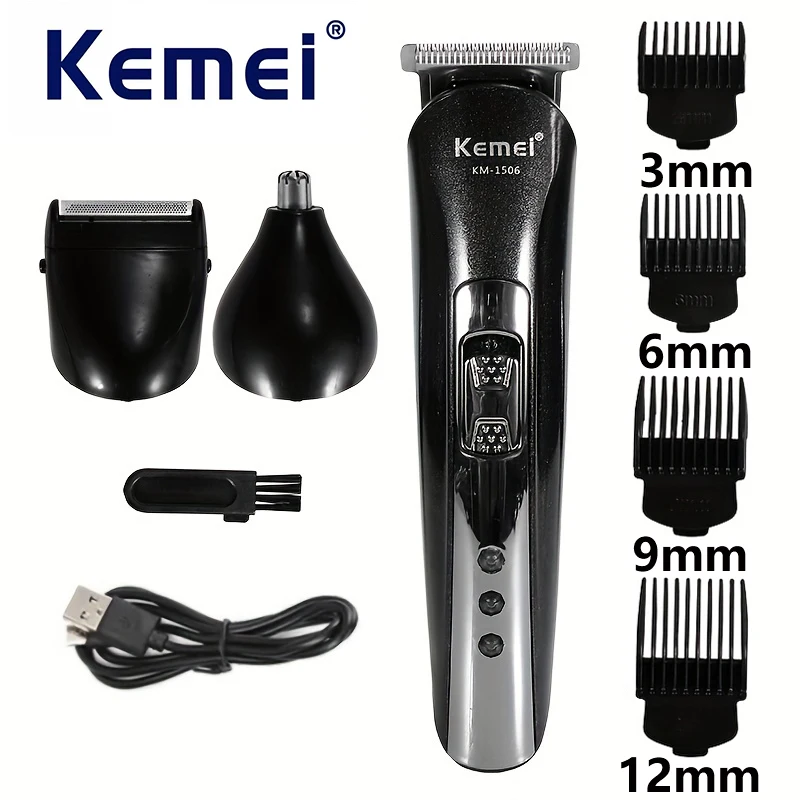 Kemei KM-1506 3 in 1 전기 머리 깎기 USB 충전 면도기 충전식 코 머리 트리머 전문 면도기