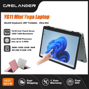 CRELANDER 미니 노트북 10.95인치 터치 스크린 인텔 N100 CPU 윈도우 11 512GB M2 SSD 2 IN 1 노트북 포켓 PC 태블릿 요가 노트북