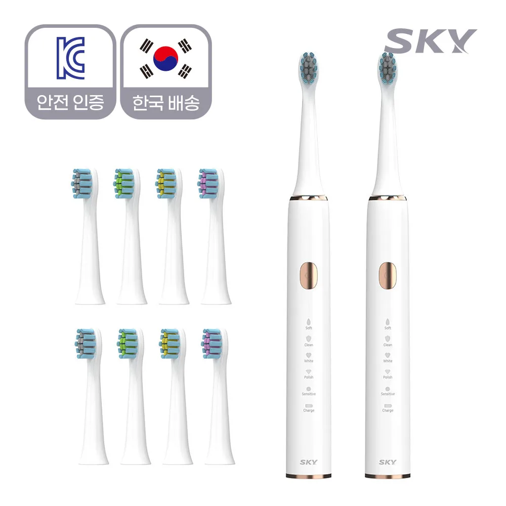 [1+1] 스카이 5단 음파 진동 전동 칫솔 + 칫솔모 5개입 ST10 (양치타이머/C타입충전/IPX7 방수)