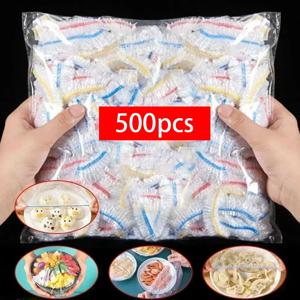 500Pcs 일회용 식품 커버 신선 유지 식품 커버 플라스틱 다채로운 탄성 랩 뚜껑 접시 주방 포장 가방 보관 가방