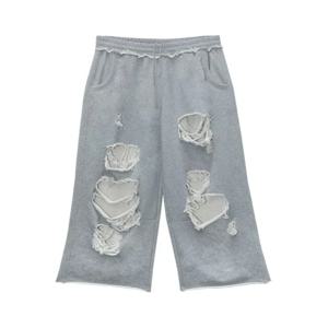 Deeptown 그레이 악세사리 조깅 여성 헐렁한 힙합 스타일 홀 스웨트 팬츠 그런지 오버 사이즈 갸루 streetwear 와이드 레그 바지