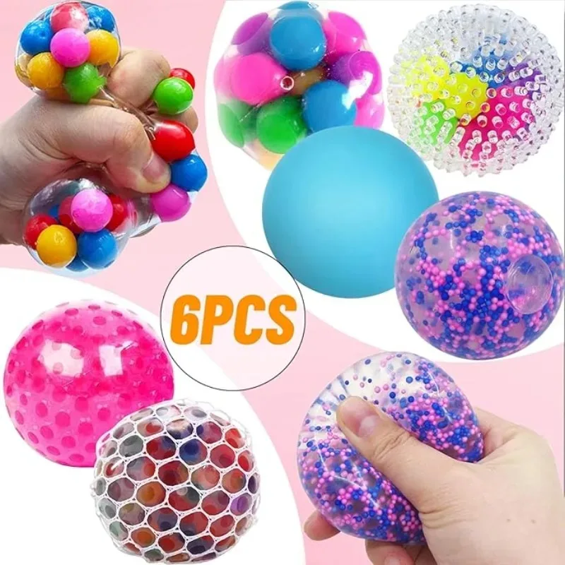 6PCS 미니 Squishy 스트레스 공 세트 레인보우 짜기 공 EDC 장난감 감각 Fidget 장난감 내구성 무독성 짜기 공 구호 스트레스