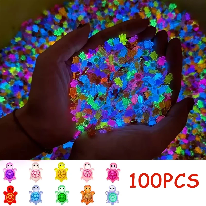 100개 야광 레진 거북이 피규어 |   요정 정원, 미니어처 풍경, 인형의 집 장식 공예품을 위한 귀여운 미니어처