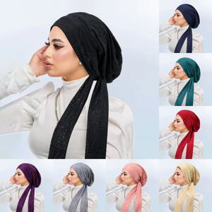 이중 레이스 여성 히잡 부드러운 신축성 무슬림 터번 모자 헤드스카프 여성 반다나 캡 언더스카프 이슬람 탈모 모자