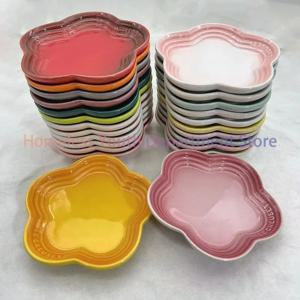 14cm 매화꽃 모양 작은 접시 소스 접시 프렌치 쿨 컬러 케이크 접시 그라데이션 뼈 접시 식기 세라믹 디저트 접시