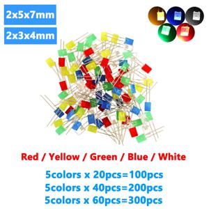 2x5x7mm LED 키트 사각형 5색 LED 다이오드 2x3x4mm 발광 다이오드 세트 빨강 노랑 초록 파랑 흰색 DIY 조명 발광 램프