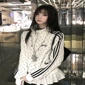 일본식 폴카 도트 자켓 여성용 봄 신상 스포츠 스탠드 칼라 스웨트셔츠 오픈 가디건 Y2K 라이트 아시안 스타일 탑