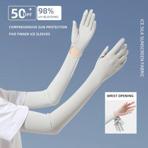 여성용 UPF50+ 자외선 차단 팔토시(장갑 포함) 터치스크린 손가락 끝 플랩 미끄럼 방지 손바닥 쿨링 아이스 실크 선블록 슬리브