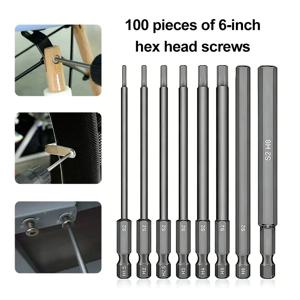 8PC 육각 드라이버 헤드 세트 100mm 길이 S2 합금강 마그네틱 비트 전동 공구 액세서리 H1.5-H8