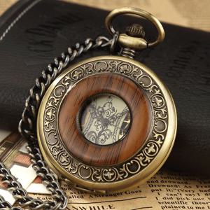박스 패키지 단단한 나무 기계식 주머니 시계 Fob 체인 로켓 다이얼 중공 Steampunk 해골 남성 여성 남성 남성 시계 시계